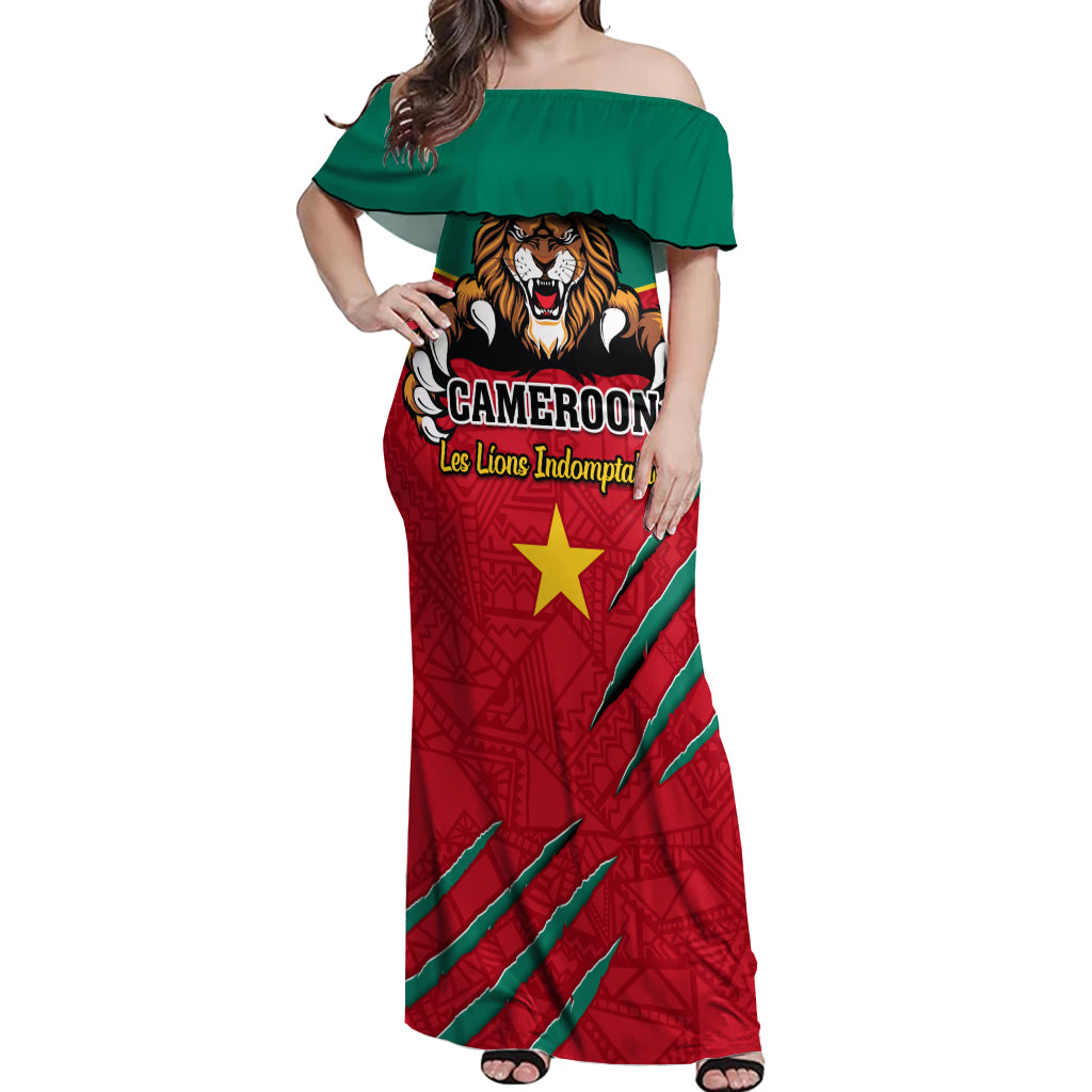 Cameroon Football Off Shoulder Maxi Dress Go Les Lions Indomptables - Wonder Print Shop