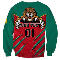 Green crewneck football sweatshirt with lion crest, YOUR TEXT and 01 print