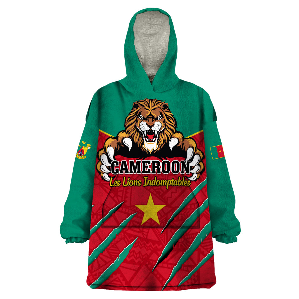 Cameroon Football Wearable Blanket Hoodie Go Les Lions Indomptables - Wonder Print Shop