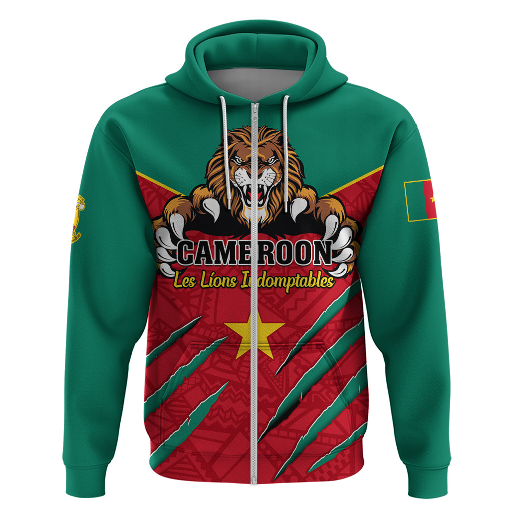 Cameroon Football Zip Hoodie Go Les Lions Indomptables