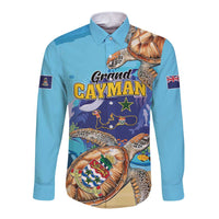 Grand Cayman Map Sea Turtle Long Sleeve Button Shirt Ocean Vibes