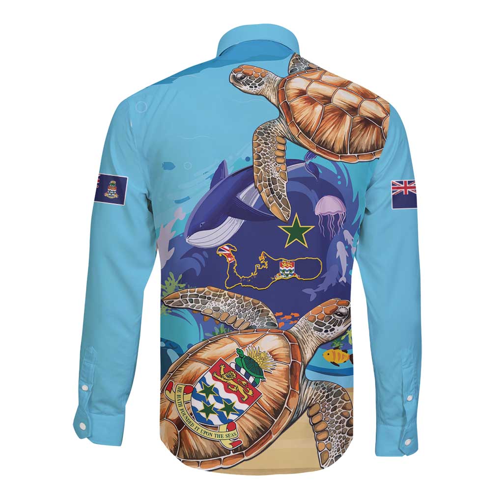 Grand Cayman Map Sea Turtle Long Sleeve Button Shirt Ocean Vibes