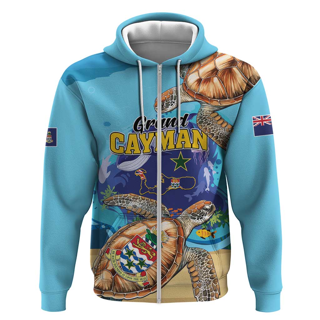 Grand Cayman Map Sea Turtle Zip Hoodie Ocean Vibes