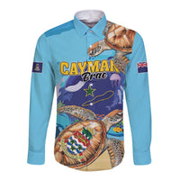 Cayman Brac Map Sea Turtle Long Sleeve Button Shirt Ocean Vibes