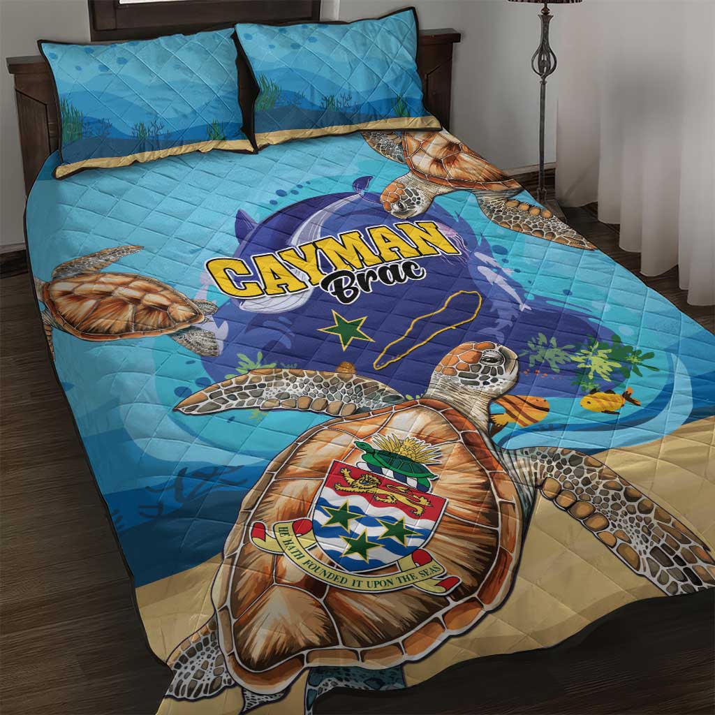 Cayman Brac Map Sea Turtle Quilt Bed Set Ocean Vibes