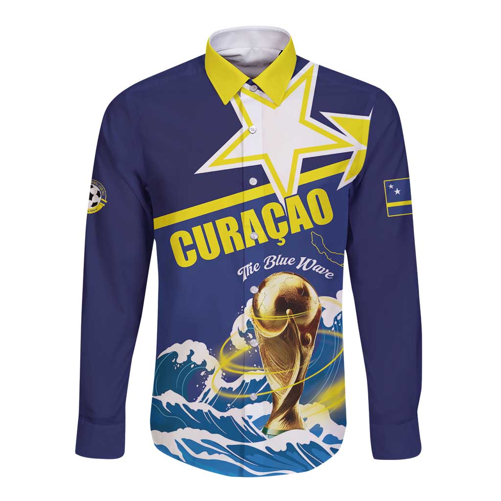 Custom Football 2026 Curacao Long Sleeve Button Shirt The Blue Wave Come On