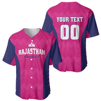 Pink and navy cricket jersey front and back, crown logo front, YOUR TEXT and 00 back