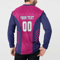Custom Rajasthan 2025 Cricket Royals Button Sweatshirt Pink And Halla Bol