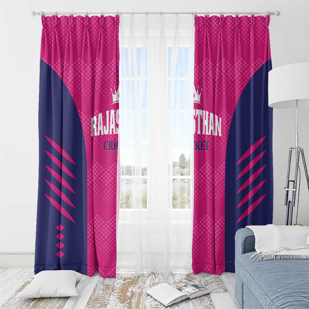 Pink and navy window curtain pair with rod-ready top rings and centered cricket text logo