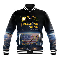 Black baseball jacket with ribbed collar, front zip, and gold Diamond Ring graphic