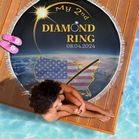 Round black beach blanket with fringe, 'My 2nd Diamond Ring' and US map, held by hands