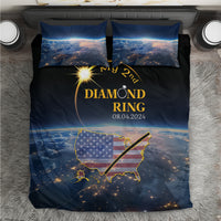 Black and blue total eclipse bedding set with gold ring-themed graphic and two pillowcases