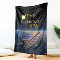 Black blanket hanging with diamond ring design, US map, and 08.04.2024 text