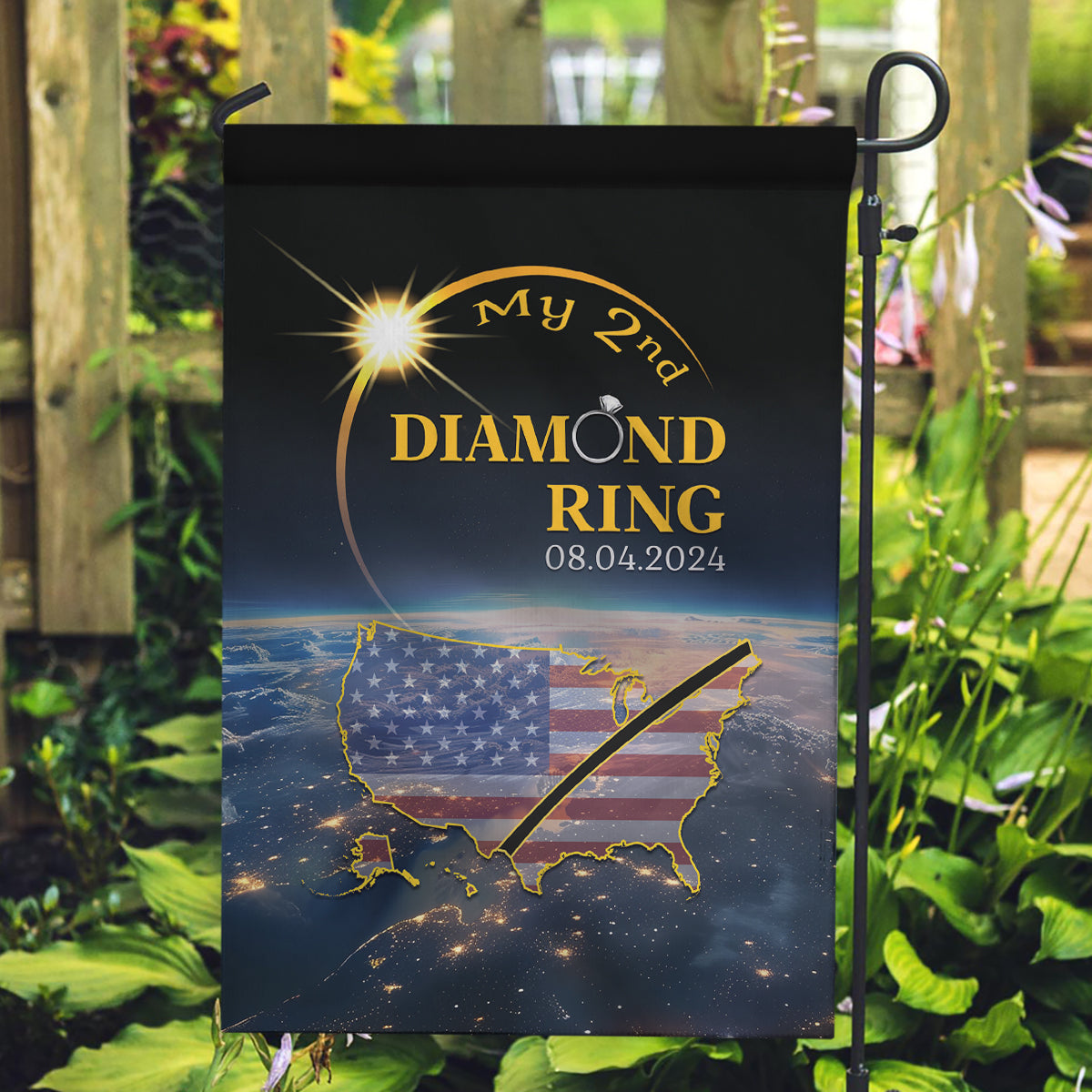 Total Solar Eclipse 2024 Garden Flag My 2nd Diamond Ring - Wonder Print Shop