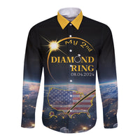 Black long-sleeve button shirt with gold eclipse and My 2nd Diamond Ring print