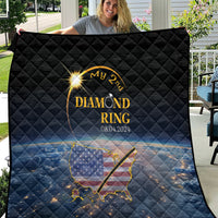 Black quilt with gold diamond ring text, starburst, date, and US map graphic