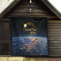 Black quilt with diamond ring headline, starburst, date, and US map print