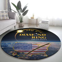 Black round carpet with 'My 2nd Diamond Ring 08.04.2024' and gold sunburst