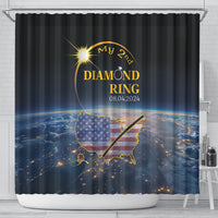 Black shower curtain with My 2nd Diamond Ring graphic, USA map, 08.04.2024