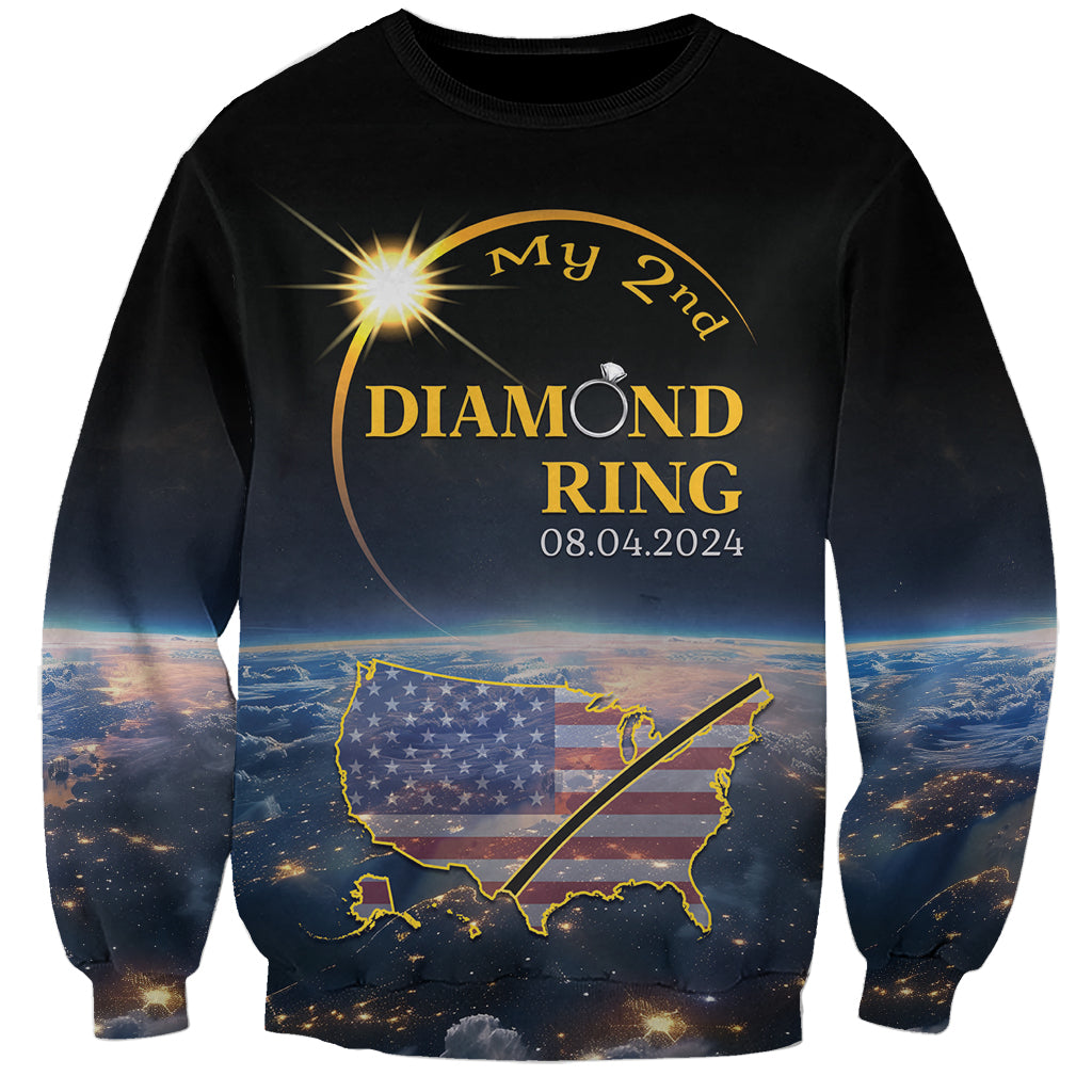 Black unisex sweatshirt with diamond ring graphic, date 08.04.2024