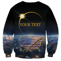 Black unisex sweatshirt with Your Text eclipse graphic and USA map