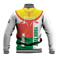 White baseball jacket back with Madagascar map and 26 June Independence Day print