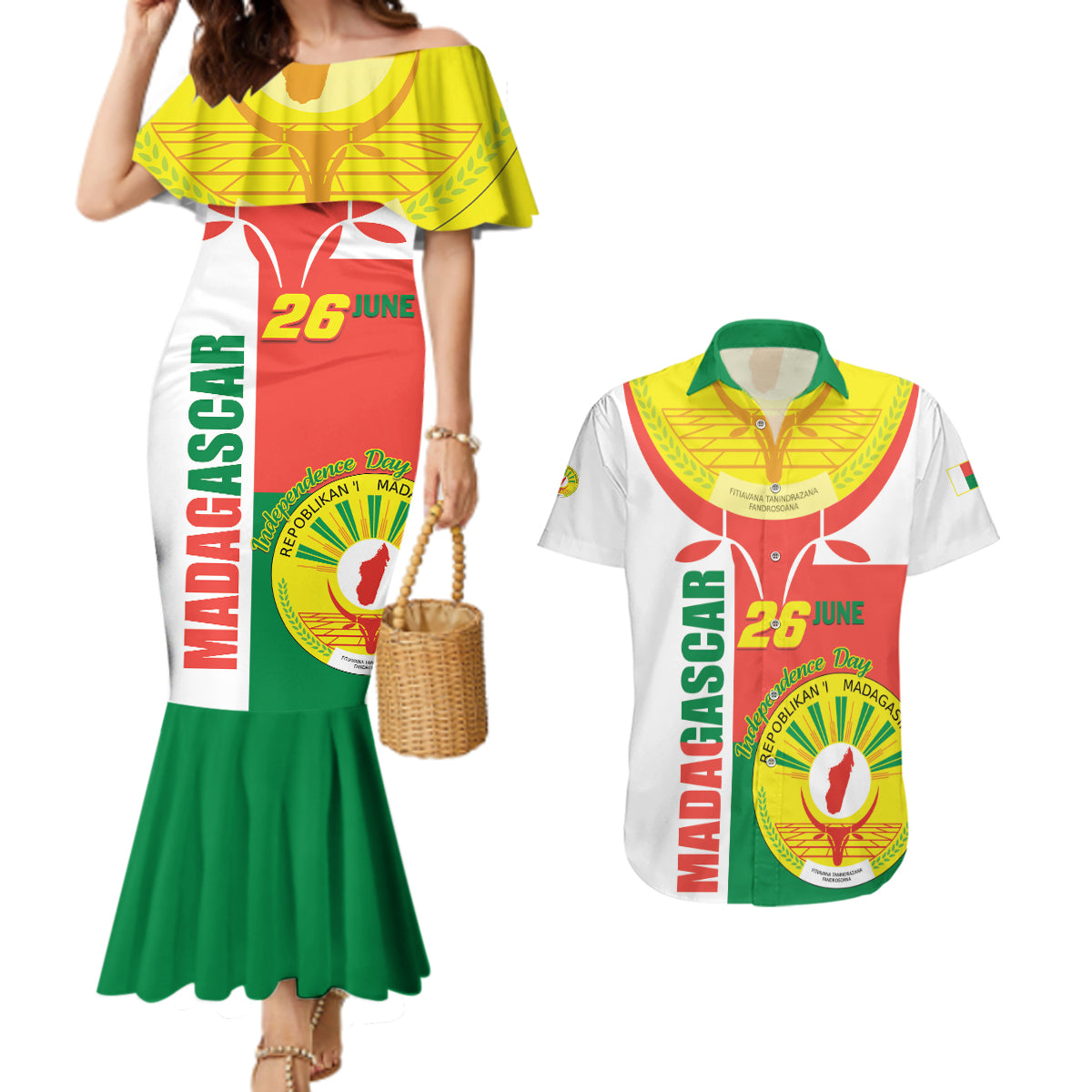 Madagascar Independence Day Couples Matching Mermaid Dress and Hawaiian Shirt Madagasikara June 26 - Wonder Print Shop