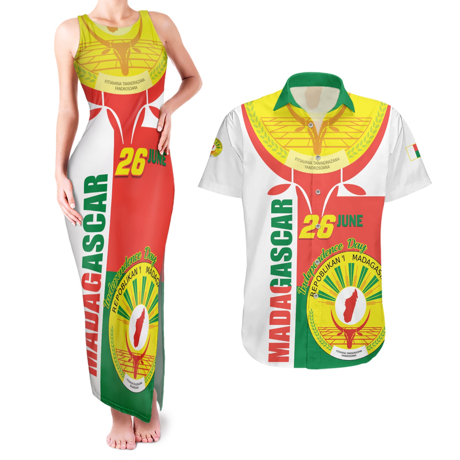 Madagascar Independence Day Couples Matching Tank Maxi Dress and Hawaiian Shirt Madagasikara June 26 - Wonder Print Shop