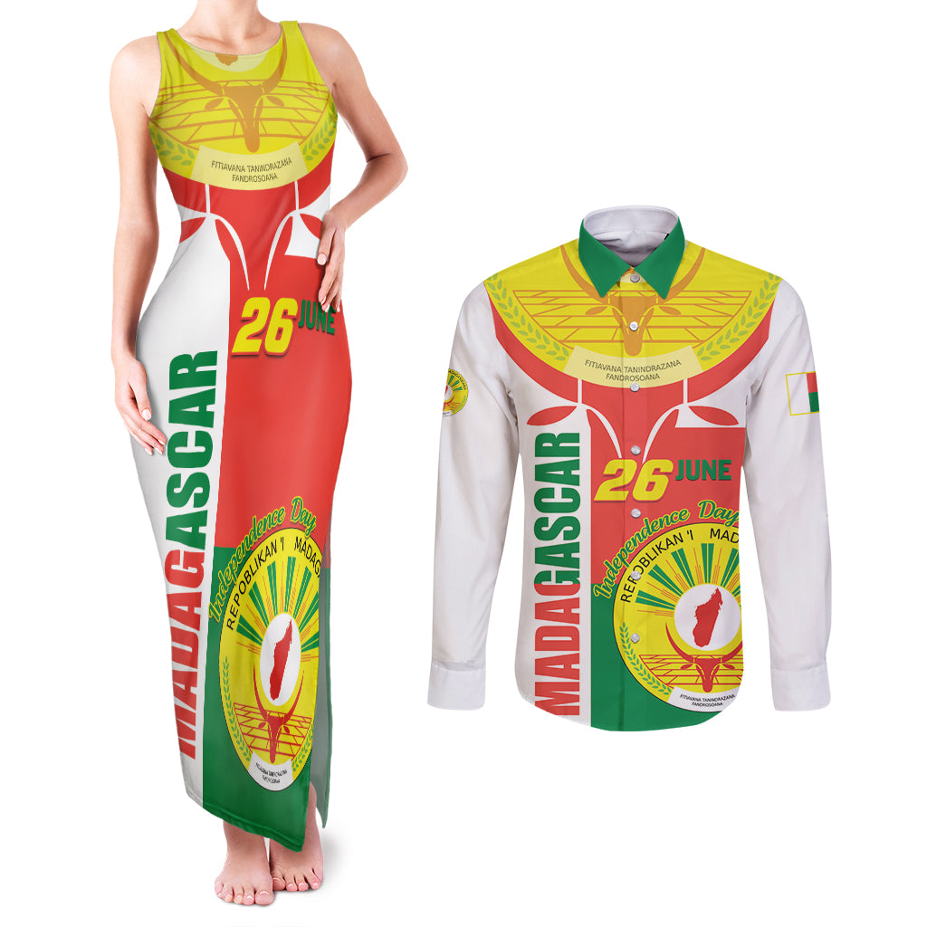 Madagascar Independence Day Couples Matching Tank Maxi Dress and Long Sleeve Button Shirt Madagasikara June 26 - Wonder Print Shop