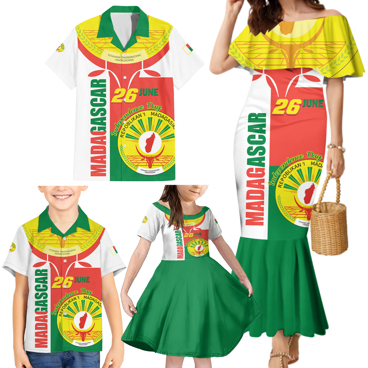 Madagascar Independence Day Family Matching Mermaid Dress and Hawaiian Shirt Madagasikara June 26 - Wonder Print Shop