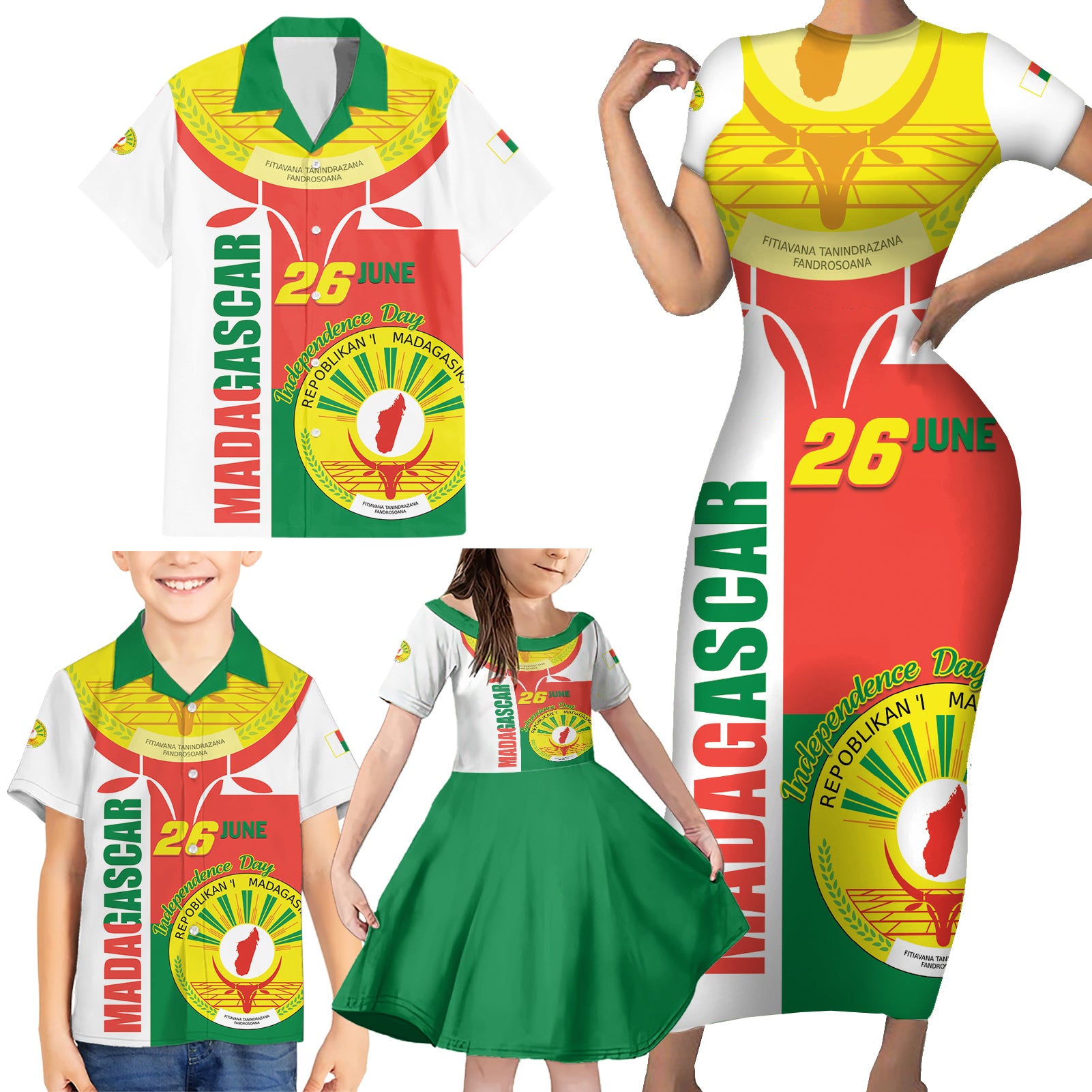 Madagascar Independence Day Family Matching Short Sleeve Bodycon Dress and Hawaiian Shirt Madagasikara June 26 - Wonder Print Shop