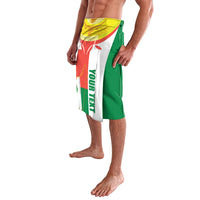 Lavalava wrap skirt with green and white flag-style graphic print panel