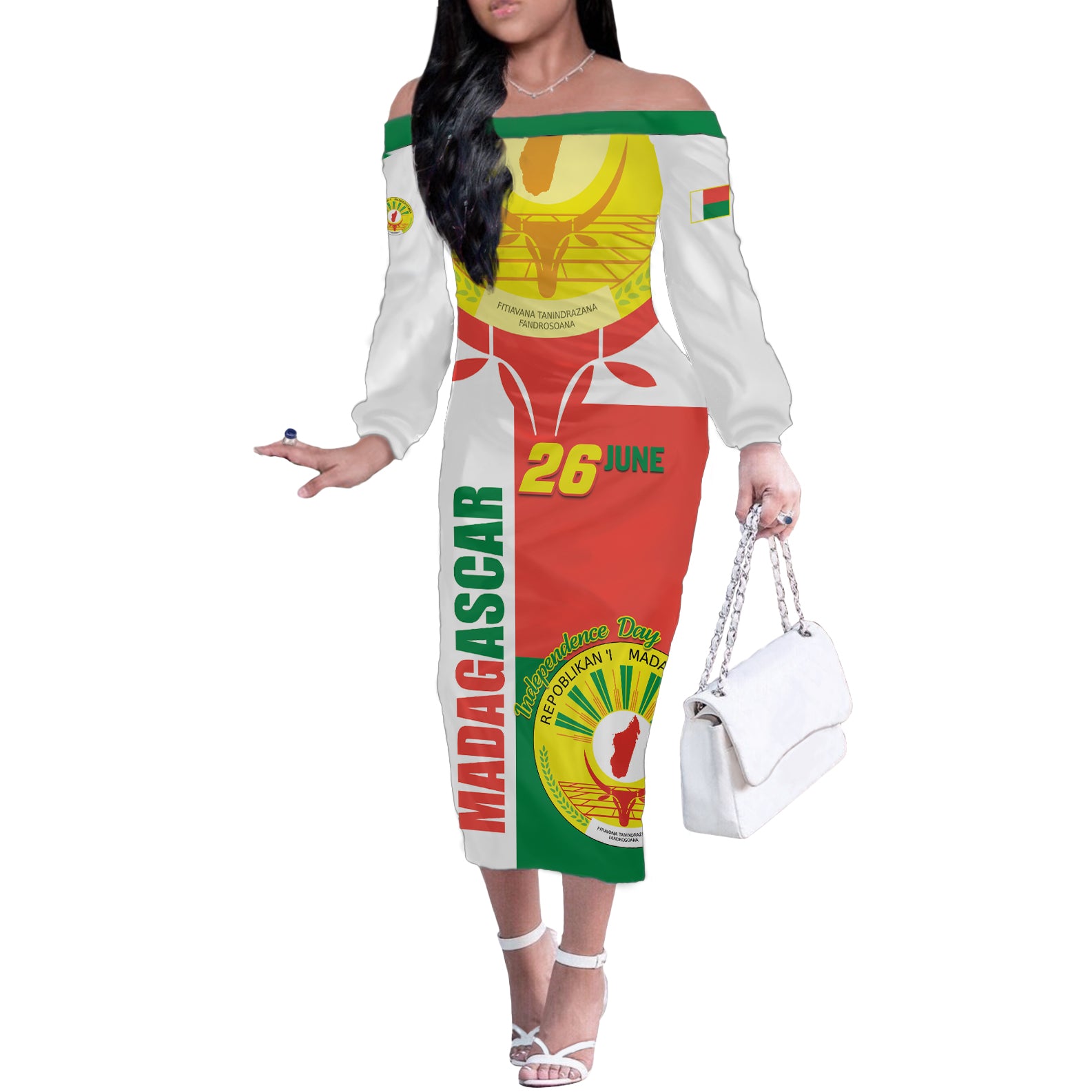 Madagascar Independence Day Off The Shoulder Long Sleeve Dress Madagasikara June 26 - Wonder Print Shop