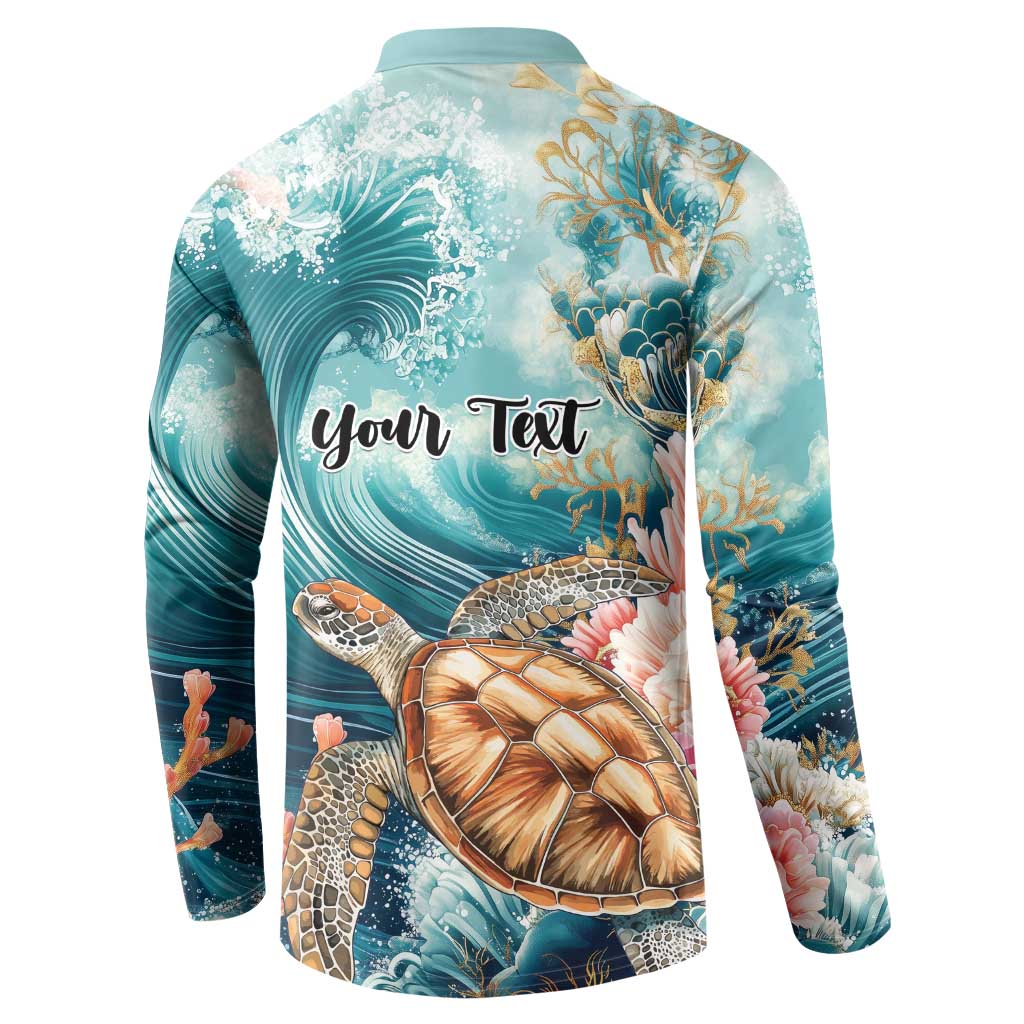 Personalized Caribbean Sea Turtle Button Sweatshirt Fantastic Ocean Waves