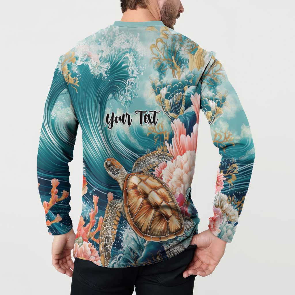 Personalized Caribbean Sea Turtle Button Sweatshirt Fantastic Ocean Waves