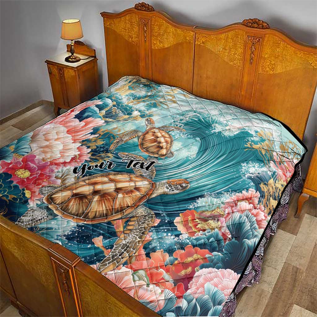 Personalized Caribbean Sea Turtle Quilt Fantastic Ocean Waves