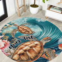 Personalized Caribbean Sea Turtle Round Carpet Fantastic Ocean Waves