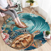 Personalized Caribbean Sea Turtle Round Carpet Fantastic Ocean Waves