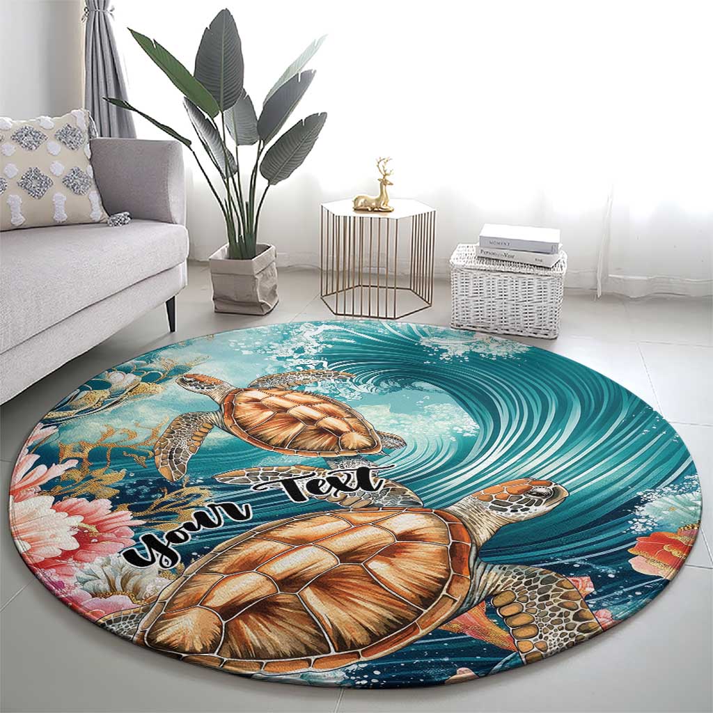 Personalized Caribbean Sea Turtle Round Carpet Fantastic Ocean Waves