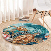 Personalized Caribbean Sea Turtle Round Carpet Fantastic Ocean Waves