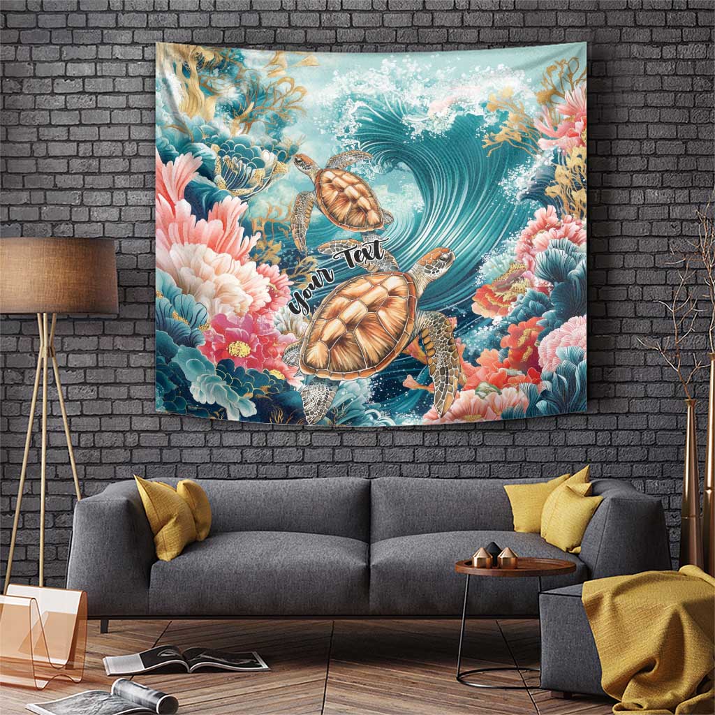 Personalized Caribbean Sea Turtle Tapestry Fantastic Ocean Waves