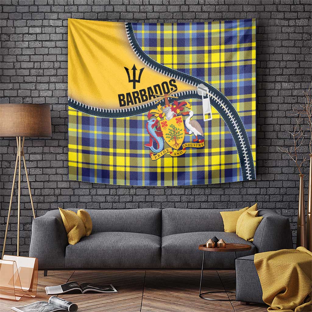 Barbados Celtic Festival Tapestry Yellow Blue Tartan Zipper Stylized