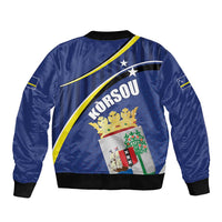 Curacao Flag Day Sleeve Zip Bomber Jacket Korsou Map Simple Style