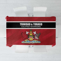 Red rugby tablecloth with black-and-white stripe, “Trinidad & Tobago” text, and crest emblem