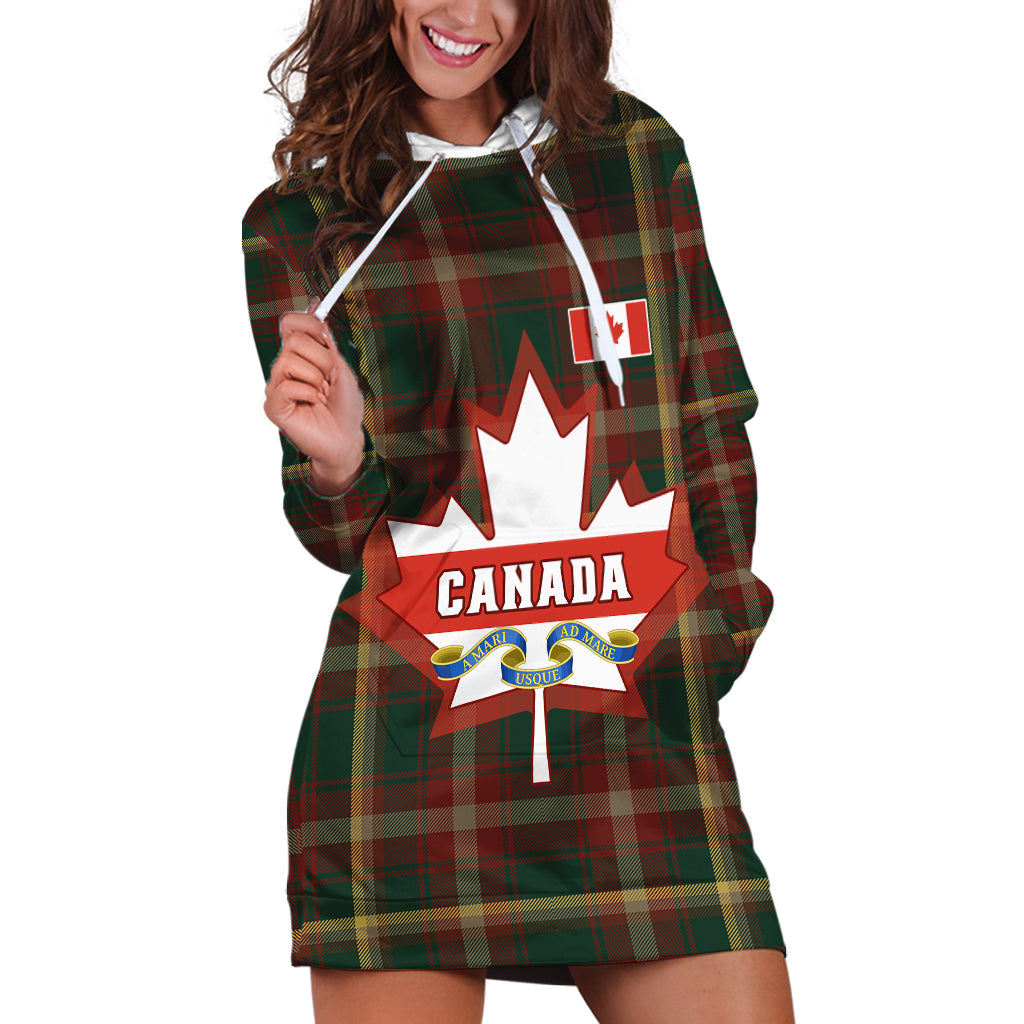 Canada Hoodie Dress Canadian Coat Of Arms Mix Maple Leaf Tartan - Wonder Print Shop