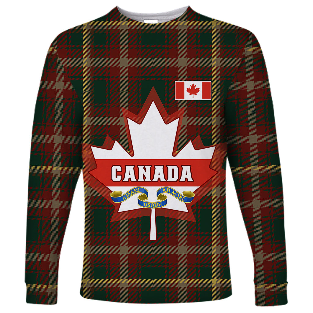 Canada Long Sleeve Shirt Canadian Coat Of Arms Mix Maple Leaf Tartan - Wonder Print Shop