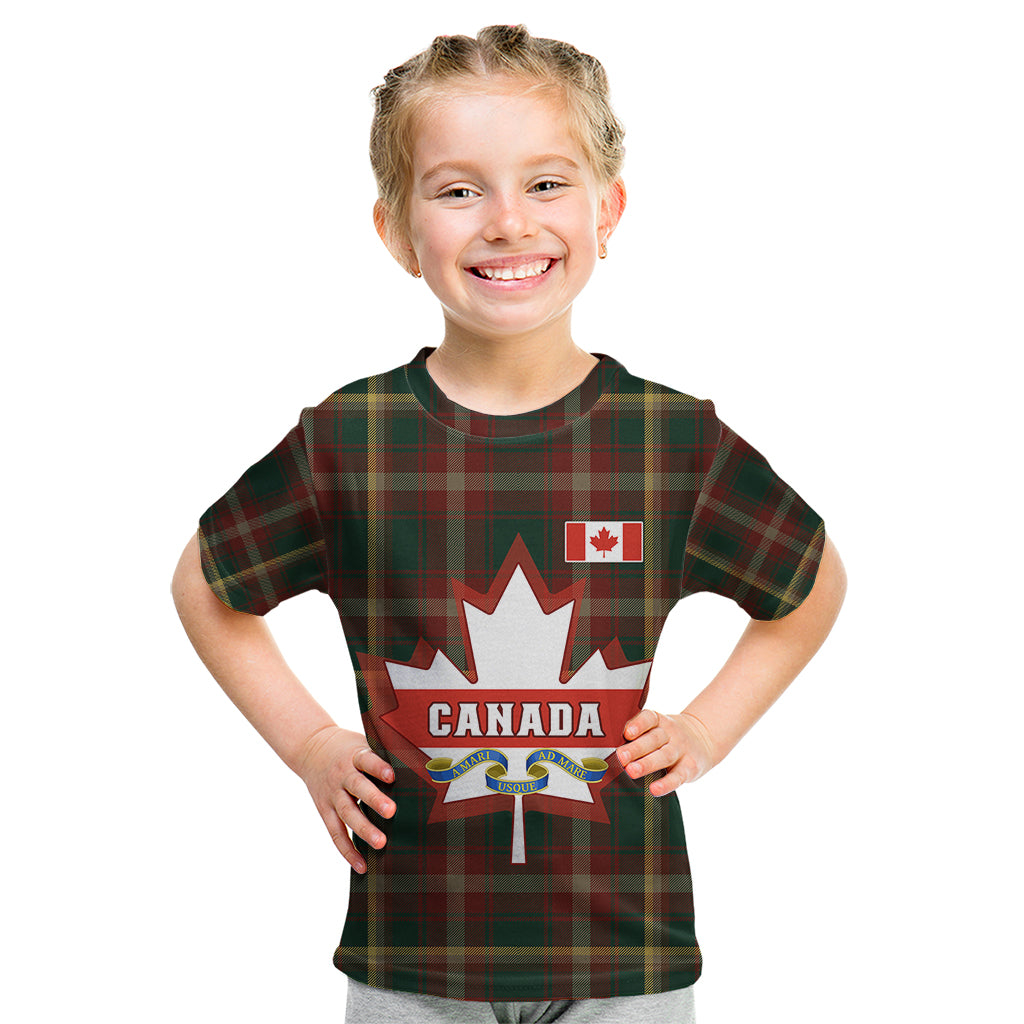 Custom Canada Kid T Shirt Canadian Coat Of Arms Mix Maple Leaf Tartan - Wonder Print Shop