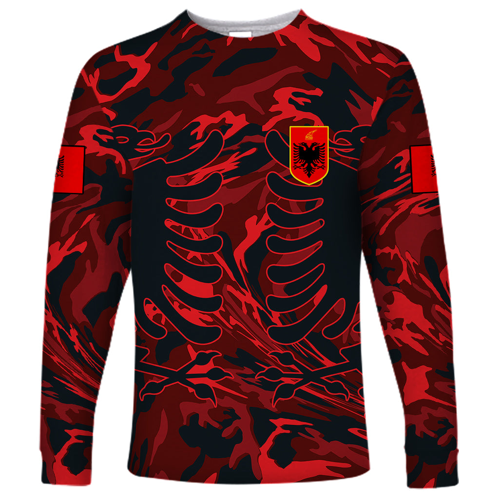 Personalised Albania Long Sleeve Shirt Albanian Golden Eagle Sport Version - Wonder Print Shop