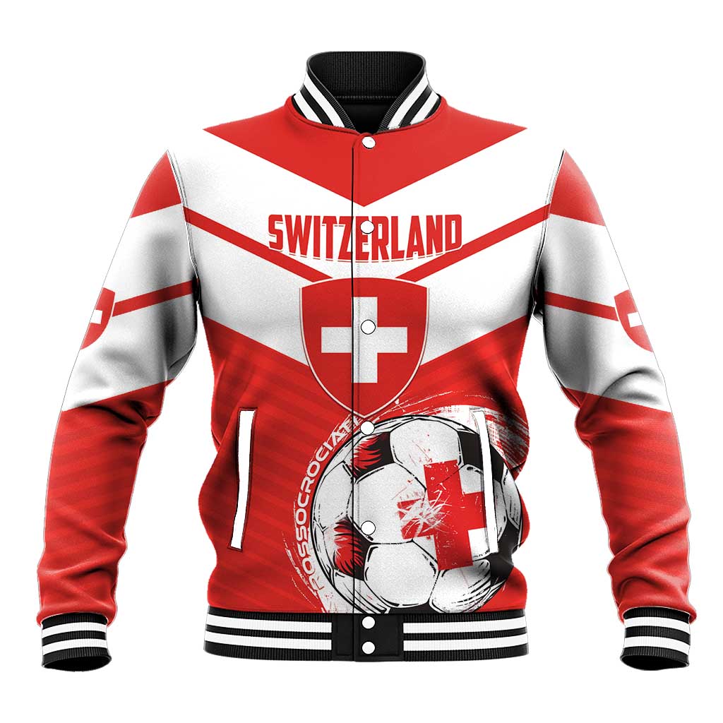 Custom Switzerland 2024 Football Baseball Jacket Rossocrociati Go Champions - Wonder Print Shop