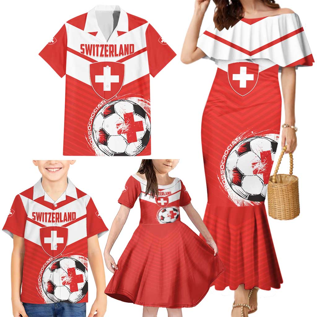 Custom Switzerland 2024 Football Family Matching Mermaid Dress and Hawaiian Shirt Rossocrociati Go Champions - Wonder Print Shop